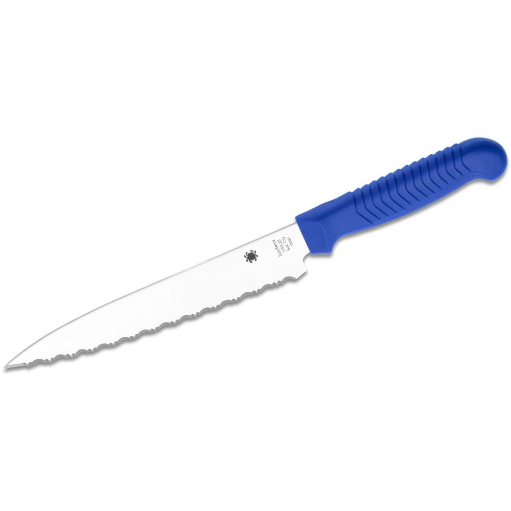 Spyderco Kitchen Utility Knife - 6.5" Serrated Blade Blue Handle