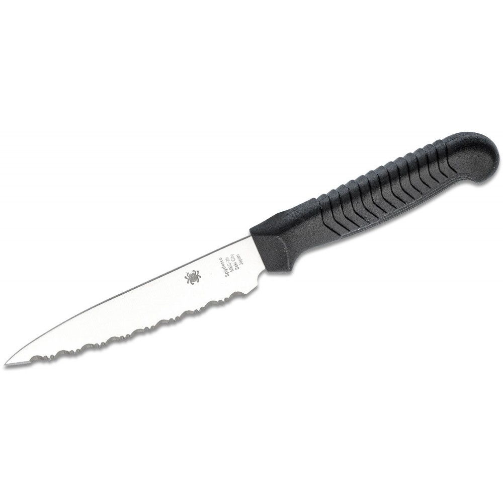 Spyderco Kitchen Utility Knife - 4.5" Serrated Blade Black Polypropylene Handle