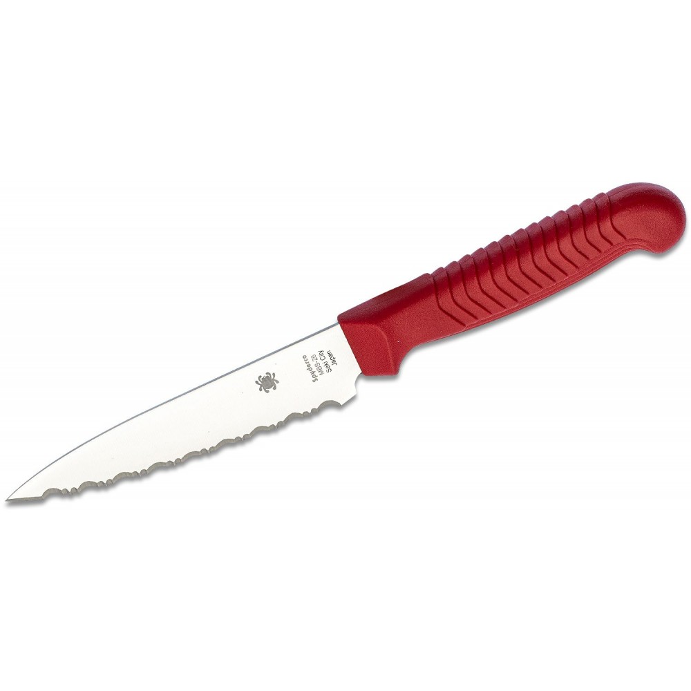 Spyderco Kitchen Utility Knife - 4.5" Serrated Blade Red Polypropylene Handle