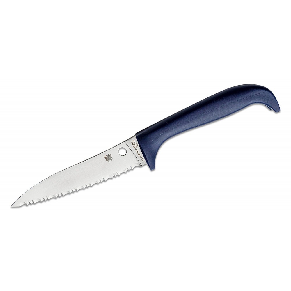 Spyderco Counter Puppy Kitchen Knife - 3.46" 7Cr17 Serrated Blade Purple Plastic Handle