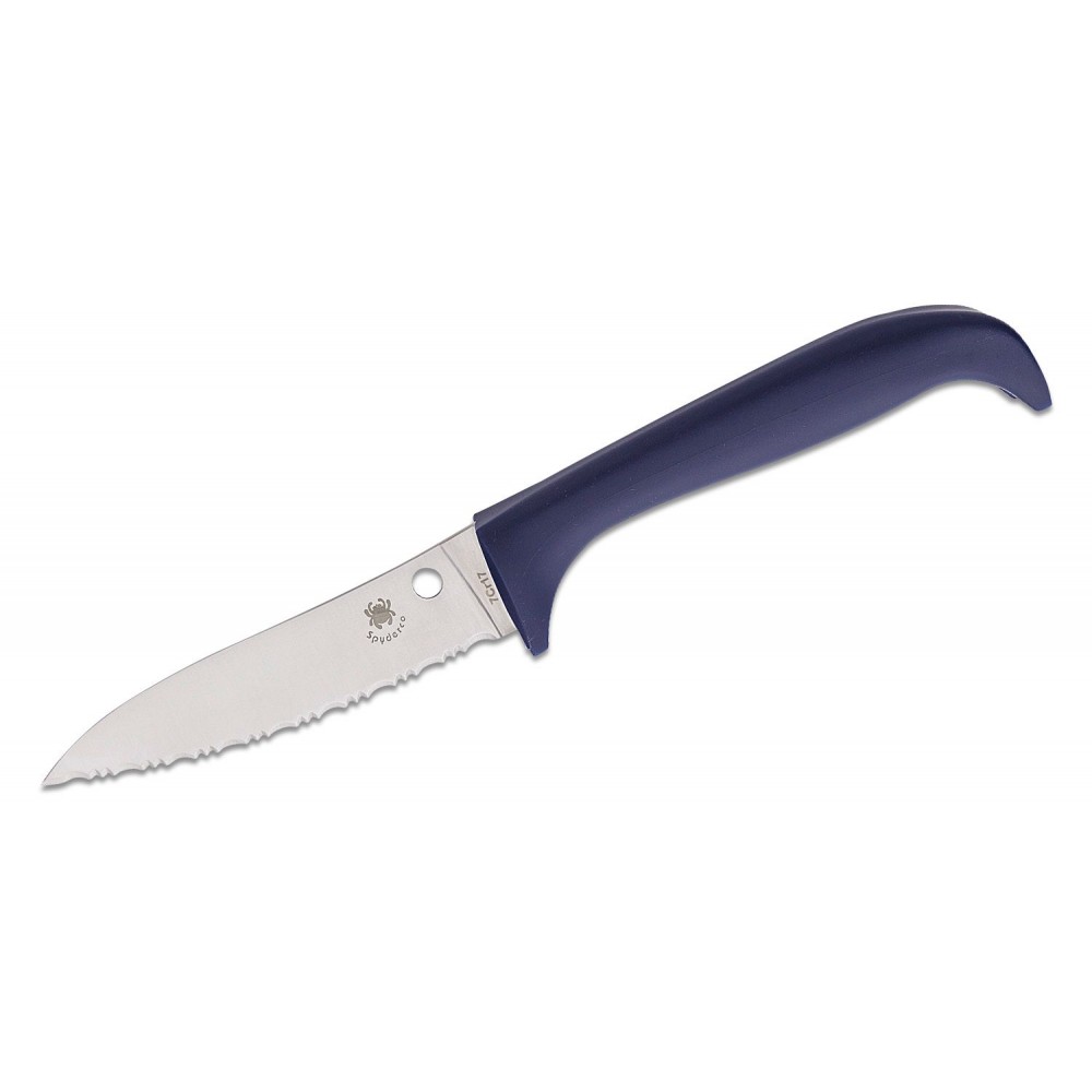 Spyderco Counter Critter Kitchen Knife - 3.95" 7Cr17 Serrated Blade Purple Plastic Handle