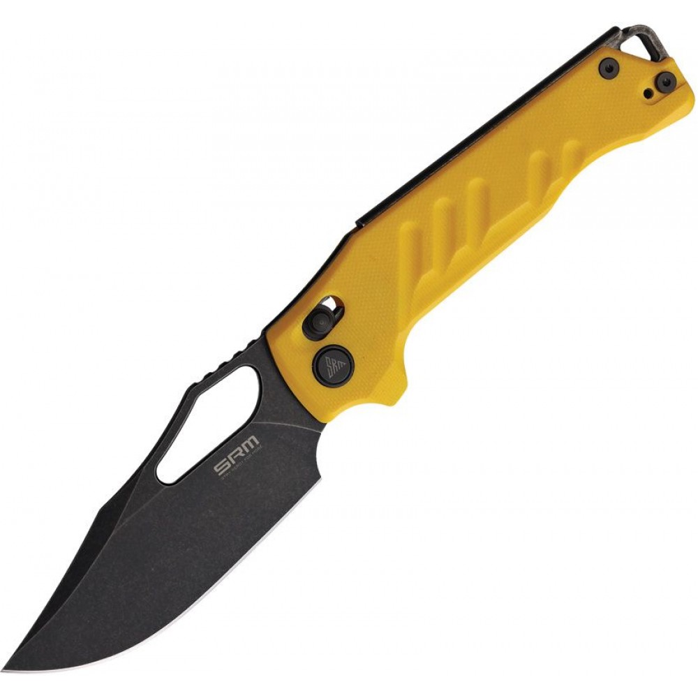 SRM Knives 238X-GY Folding Knife - 3.62" Black Blade Yellow G10 Handle