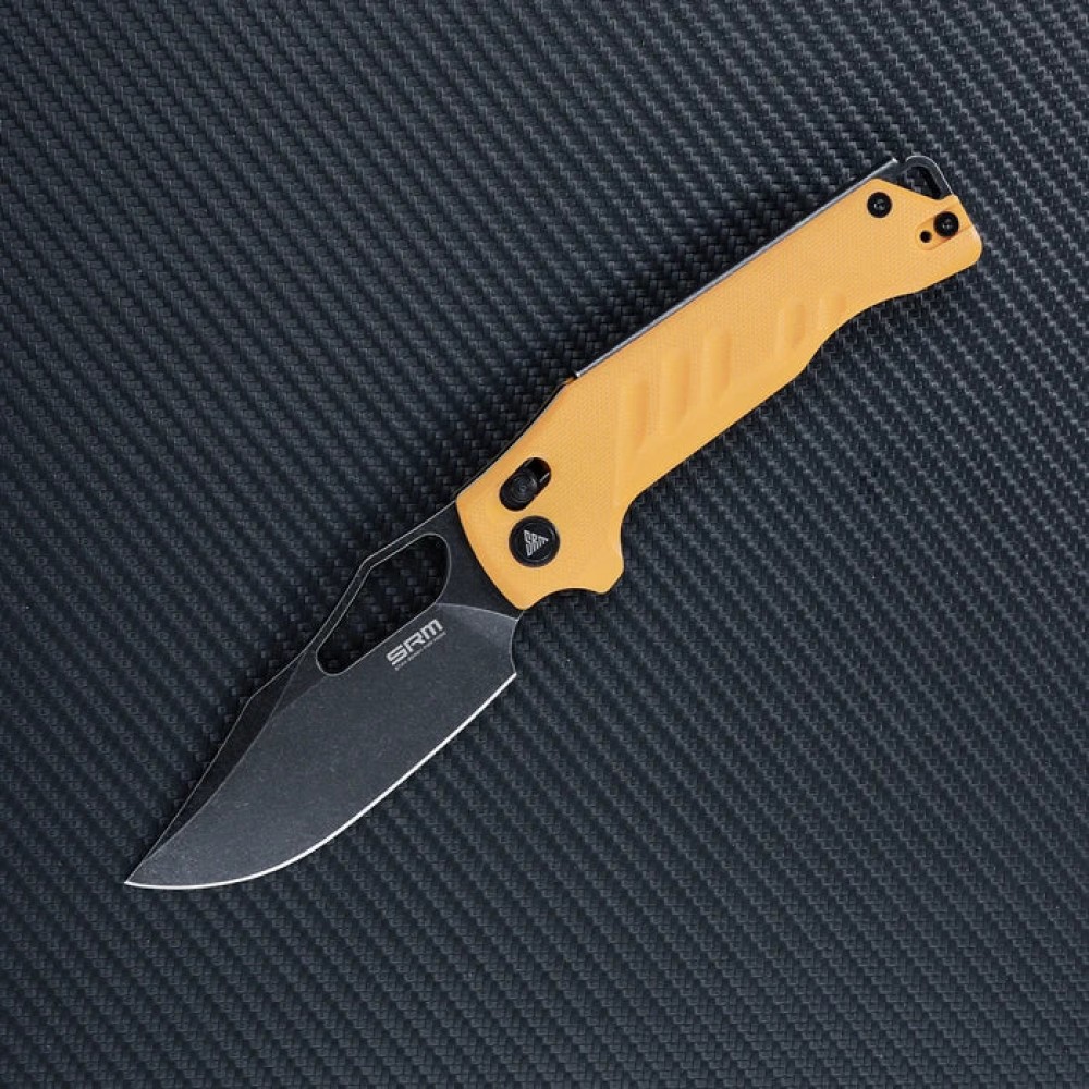 SRM Knives 238X-GY Folding Knife - 3.62" Black Blade Yellow G10 Handle