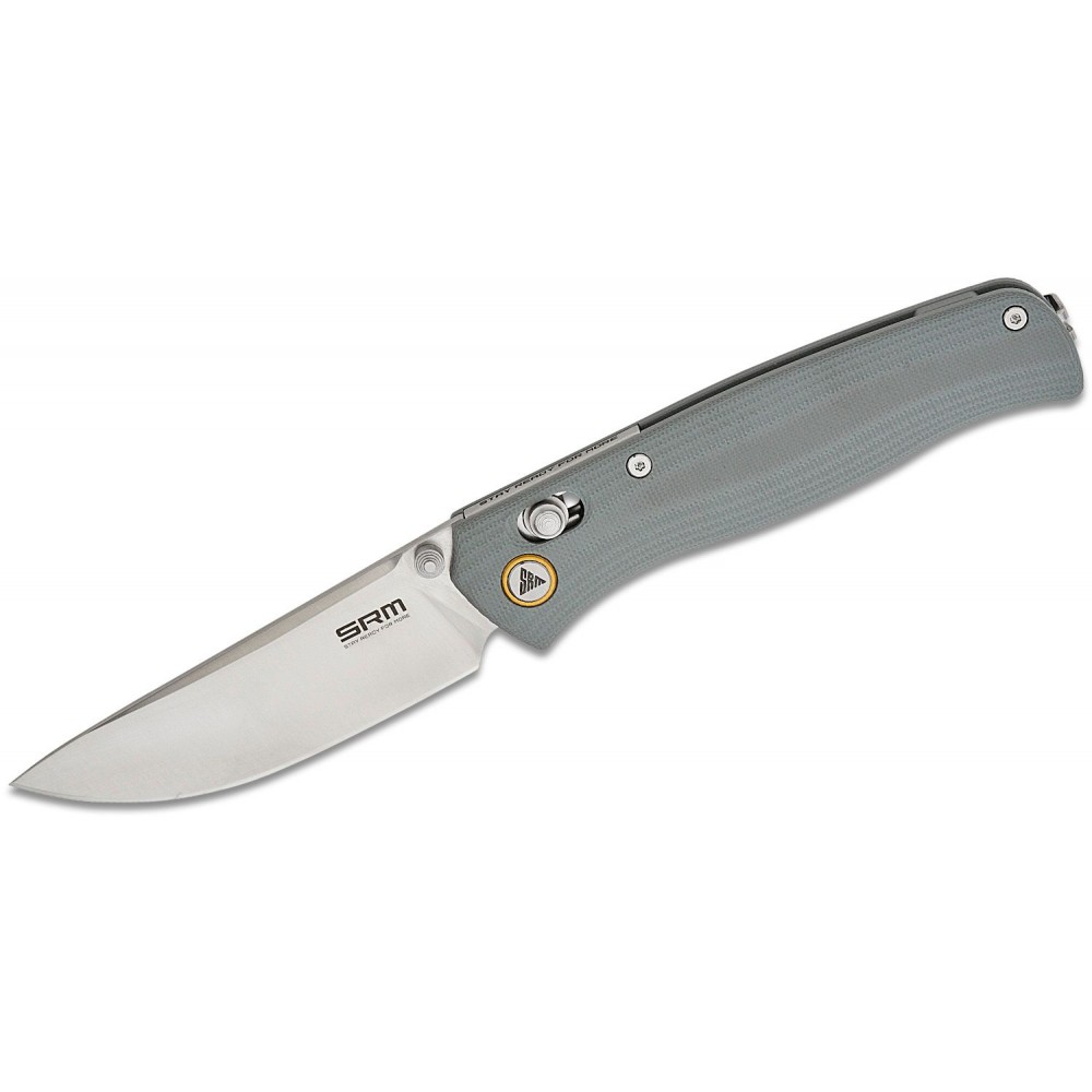 SRM Knives 255L-GK Ambi-Lock Folding Knife - 3.2" 10Cr15CoMoV Blade Grey G10 Handle