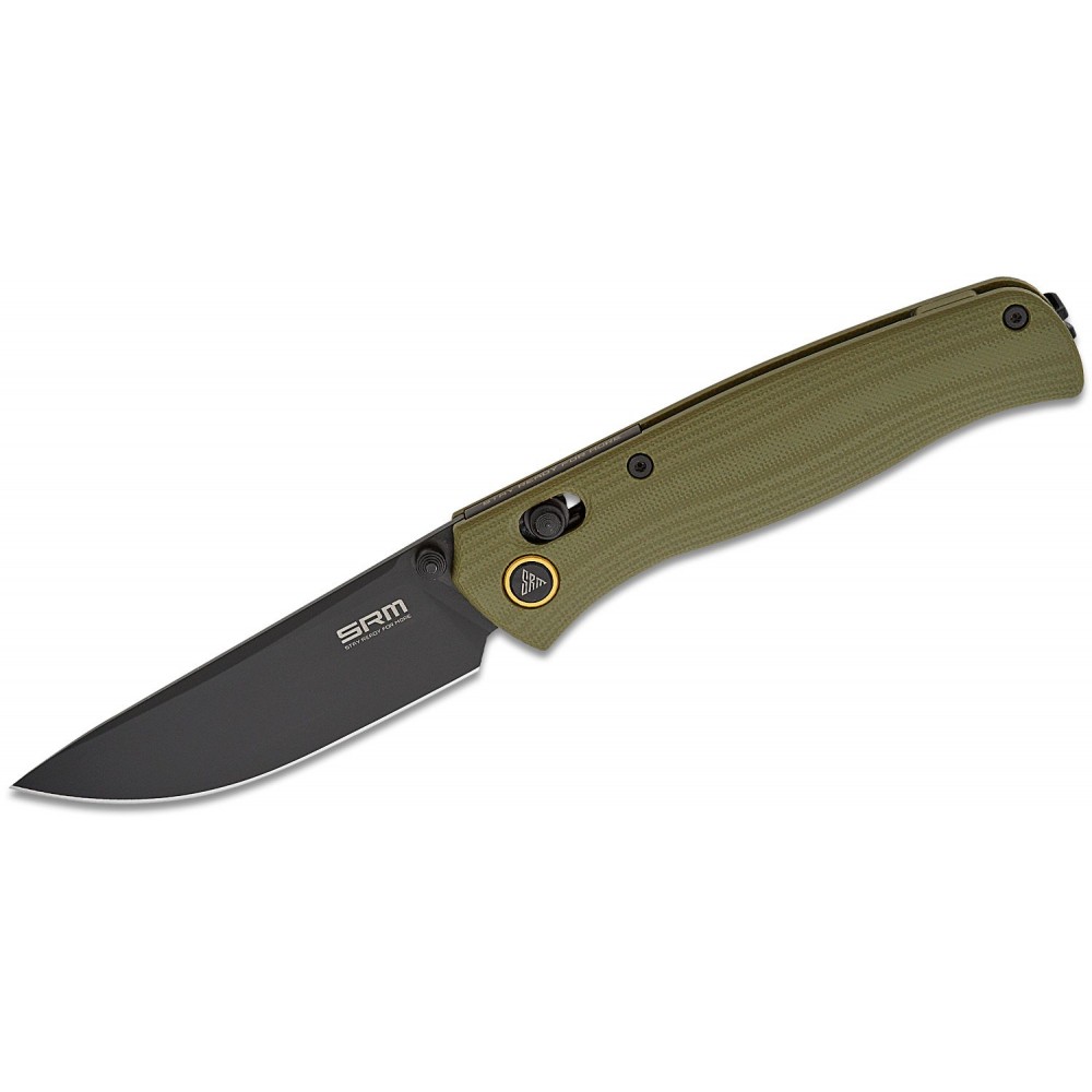 SRM Knives 255L-GP Ambi-Lock Folding Knife - 3.2" 10Cr15CoMoV Black PVD Blade Green G10 Handle