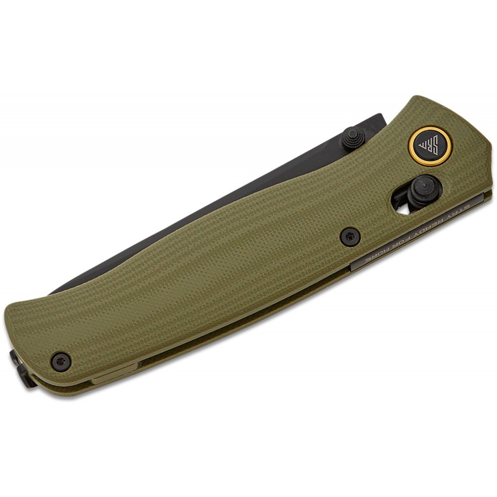 SRM Knives 255L-GP Ambi-Lock Folding Knife - 3.2" 10Cr15CoMoV Black PVD Blade Green G10 Handle