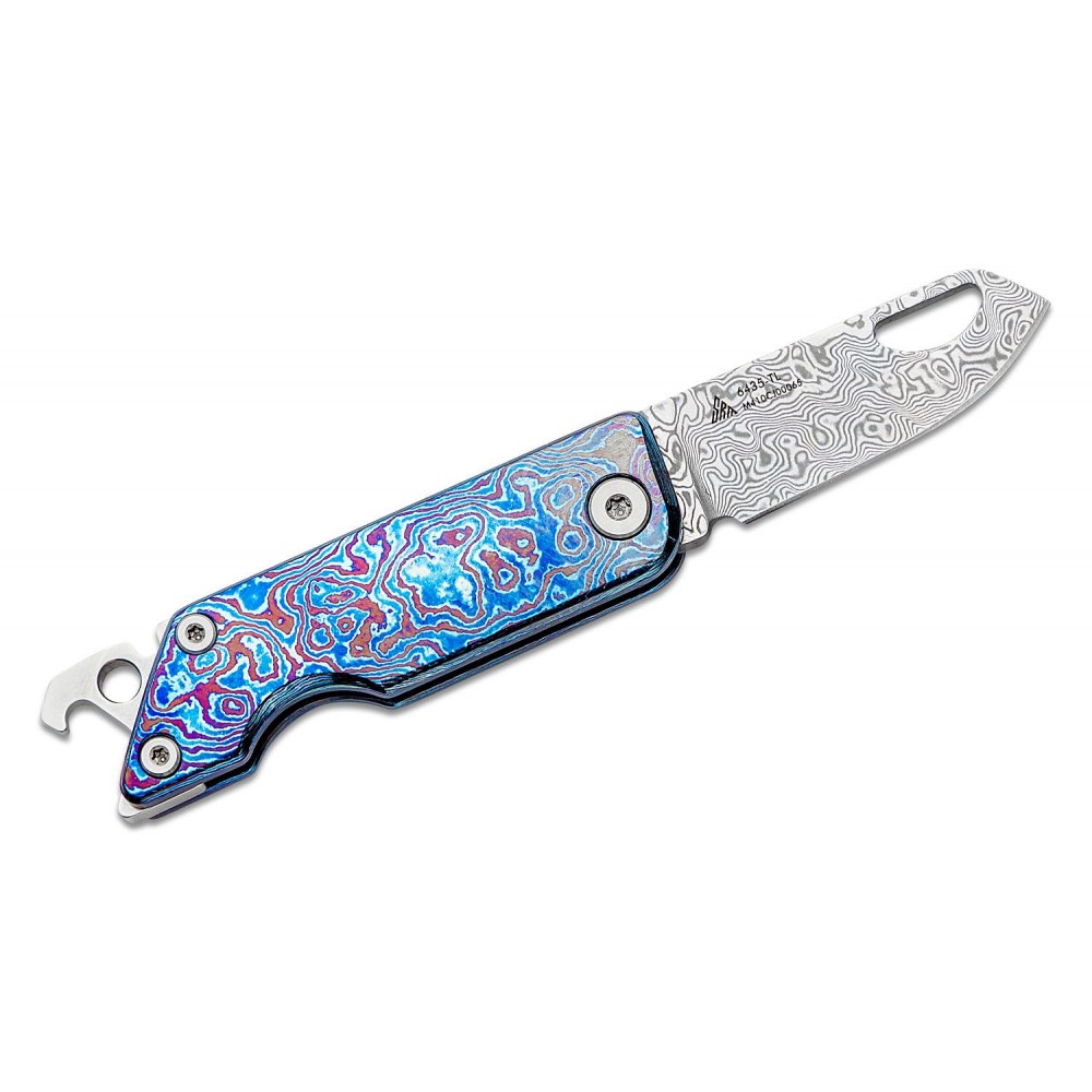 SRM Knives 6435-TL UK EDC Slipjoint Folding Pocket Knife - 1.61" Damascus Blade Damascus Pattern Titanium Handle