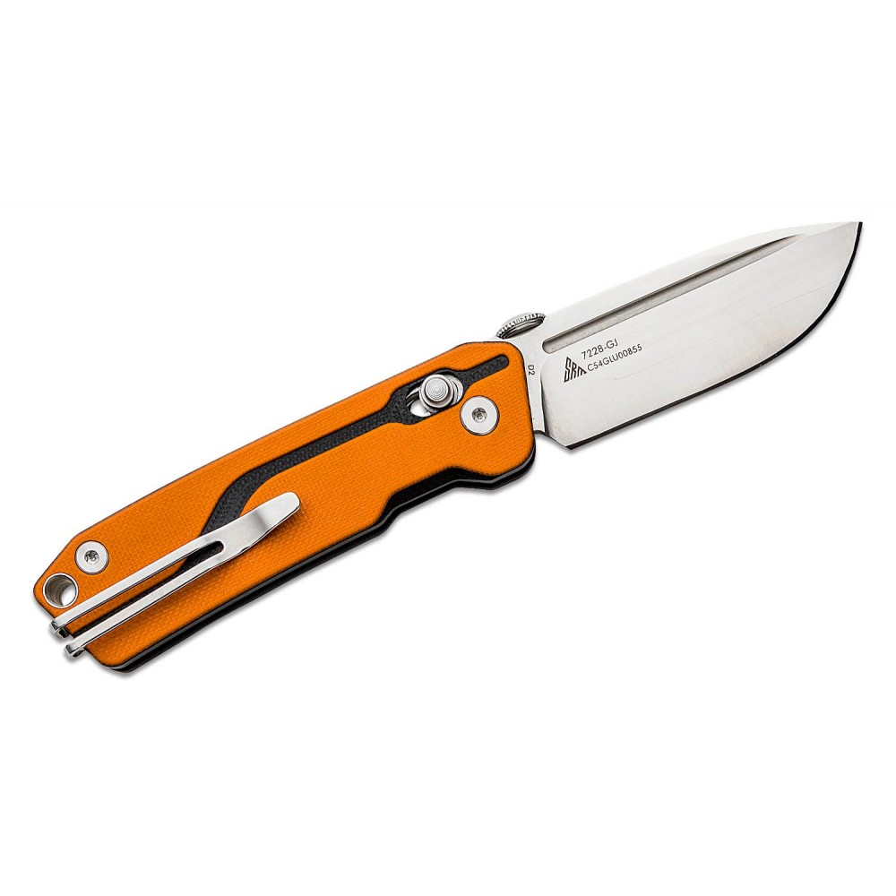 SRM Knives 7228-GJ Rubik Crossbar Lock Folding Knife - 2.72" D2 Tool Steel Blade Orange and Black G10 Handle