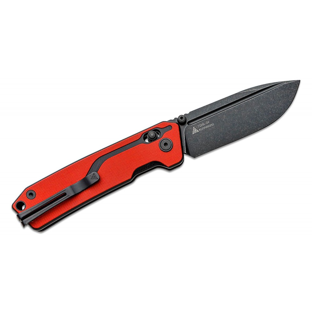 SRM Knives 7228L-GV Large Rubik Folding Knife - 3.62" Black VG-10 Blade Red and Black G10 Handle Crossbar Lock