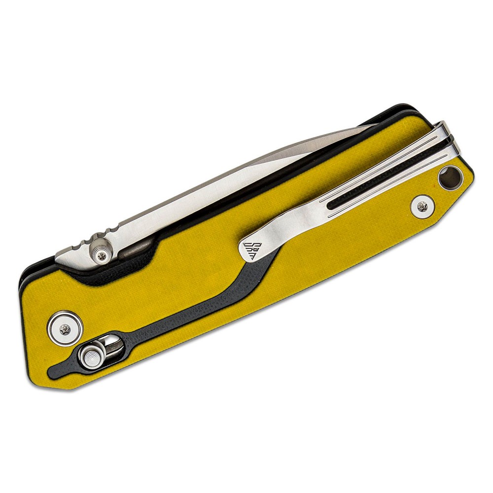 SRM Knives 7228LGW Large Rubik Folding Knife - 3.62" Black VG-10 Blade Yellow and Black G10 Handle Crossbar Lock