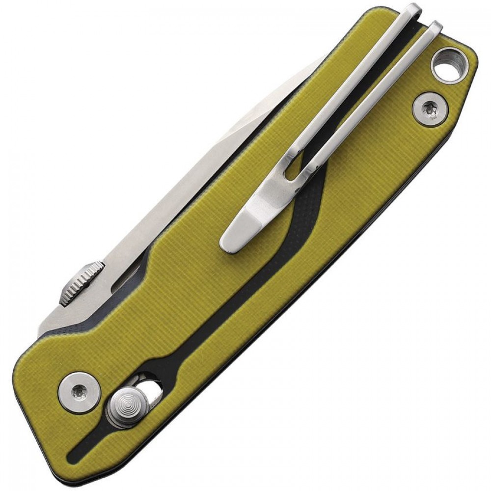 SRM Knives 7228Y Rubik Crossbar Lock Folding Knife - 2.72" D2 Tool Steel Blade Yellow and Black G10 Handle