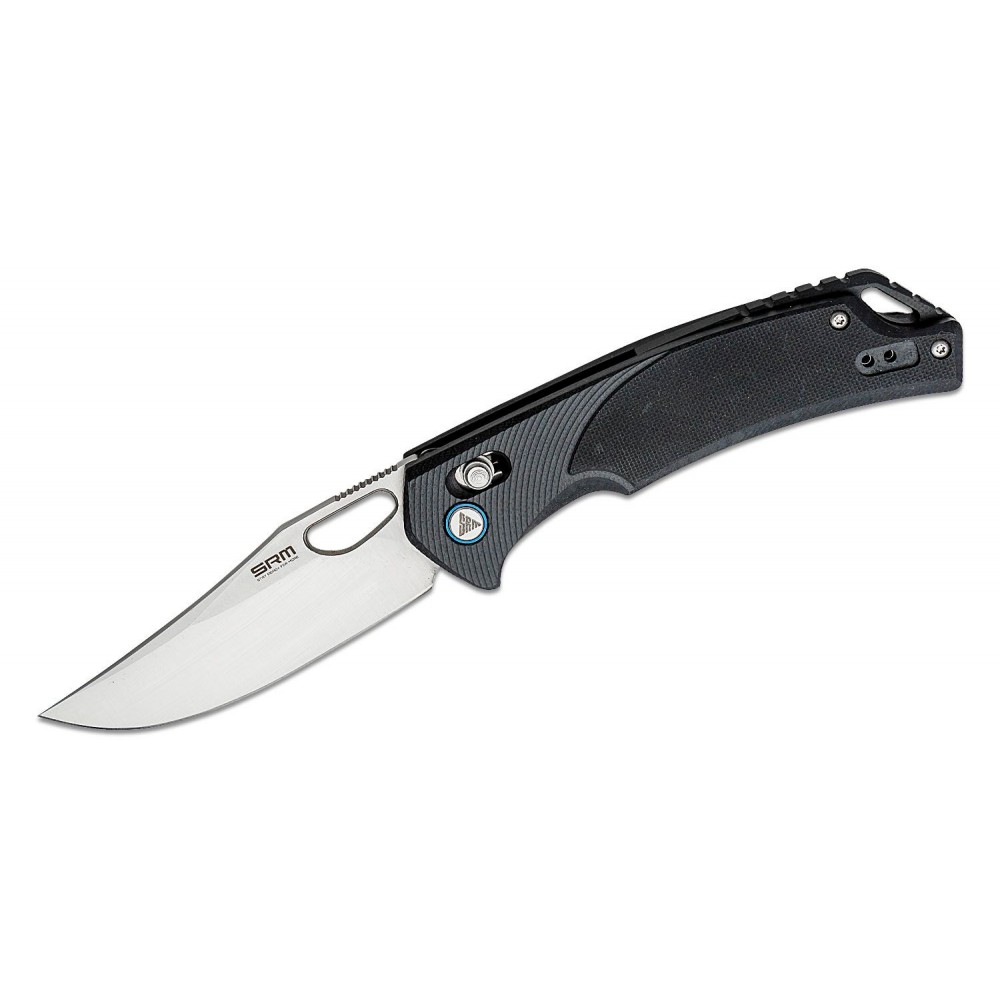 SRM Knives 9201 Folding Knife - 3.54" D2 Clip Point Blade Black G10 Handle Crossbar Lock