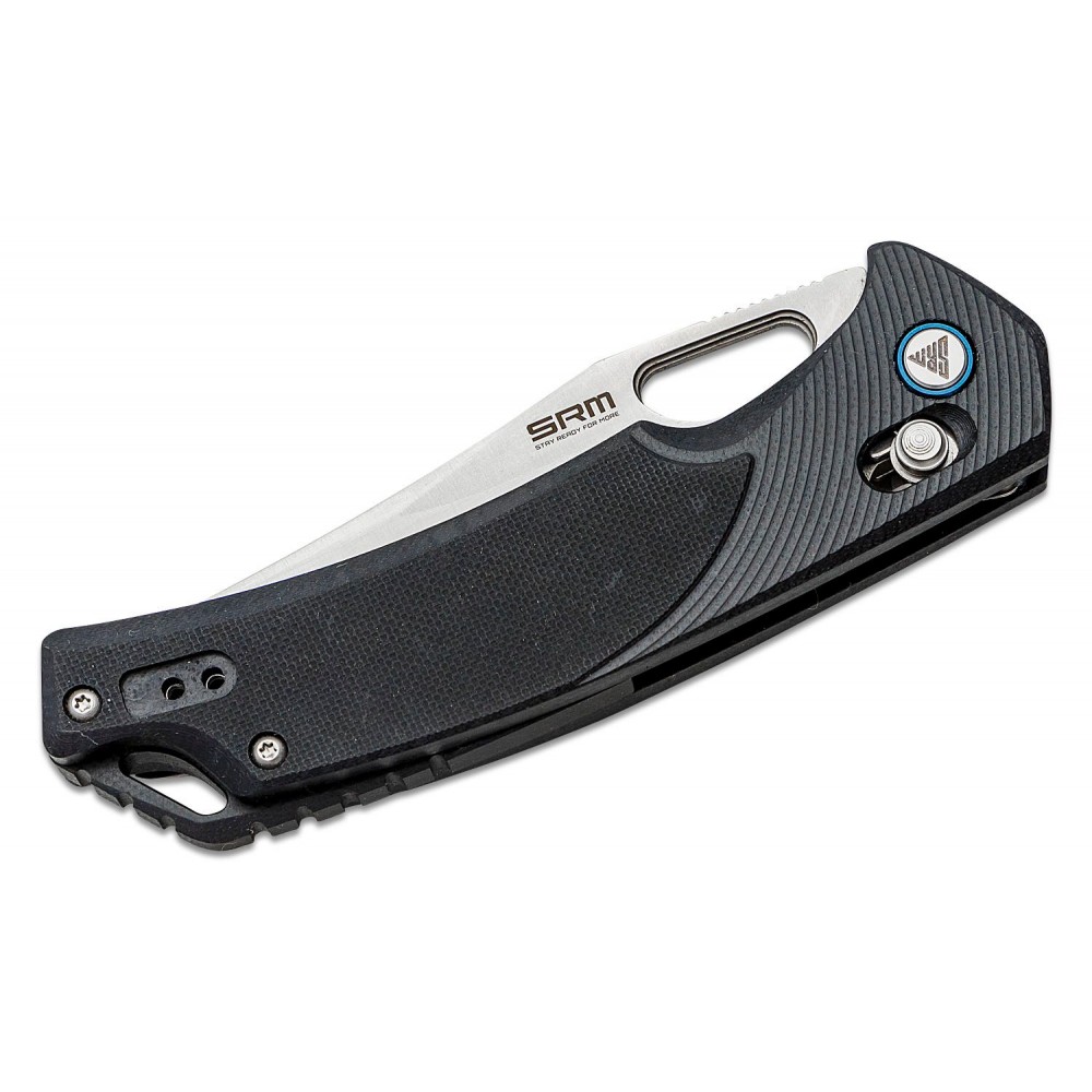 SRM Knives 9201 Folding Knife - 3.54" D2 Clip Point Blade Black G10 Handle Crossbar Lock