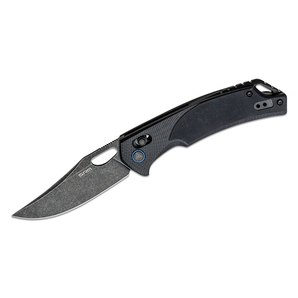 SRM Knives 9201-GB Folding Knife - 3.54" D2 Black Blade Black G10 Handle Crossbar Lock