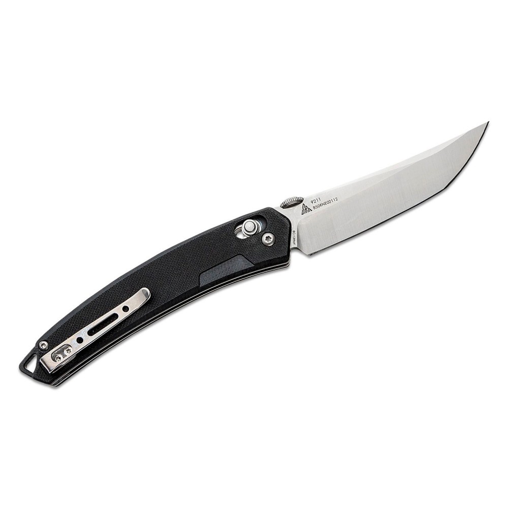 SRM Knives 9211 Folding Knife - 3.57" Satin Tanto Blade Black G10 Handle Crossbar Lock