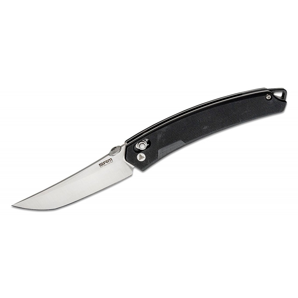 SRM Knives 9211 Folding Knife - 3.57" Satin Tanto Blade Black G10 Handle Crossbar Lock