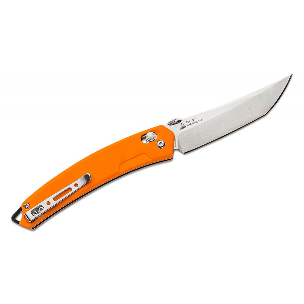 SRM Knives 9211-GJ Folding Knife - 3.57" Satin Tanto Blade Orange G10 Handle Crossbar Lock