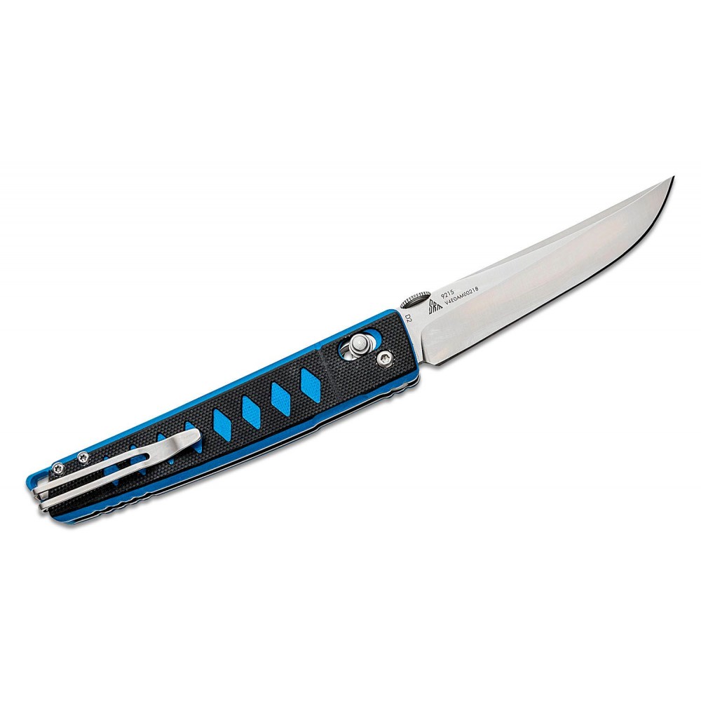 SRM Knives 9215 Folding Knife - 3.58" D2 Tanto Blade Blue and Black G10 Handle