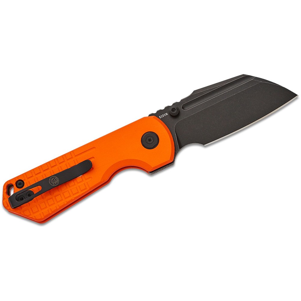 Vosteed Hedgehog Folding Knife - 2.99" S35VN Black Sheepsfoot Blade Orange Frag Aluminum Handle